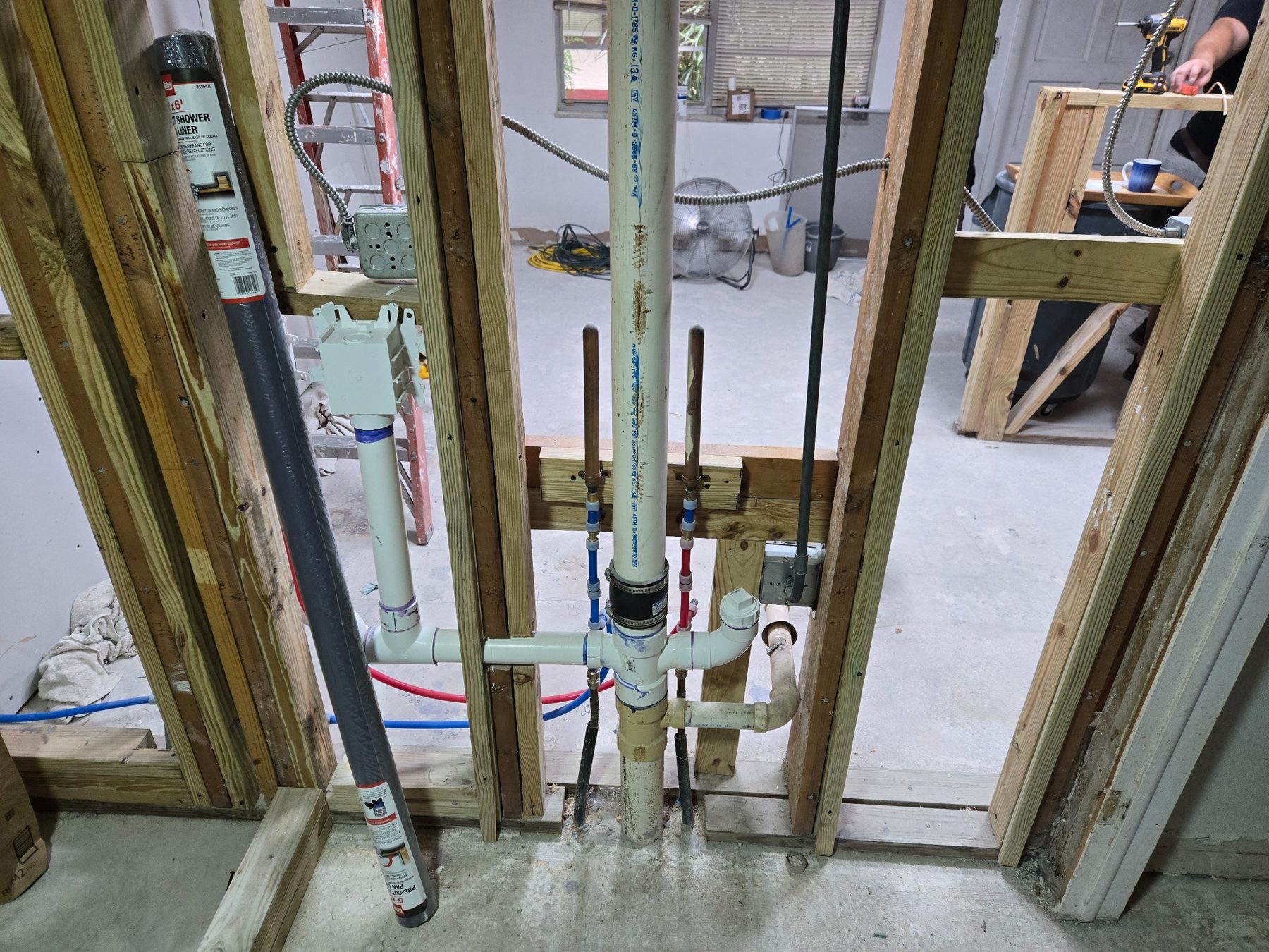 Plumbing rough-in wall for bathroom remodel